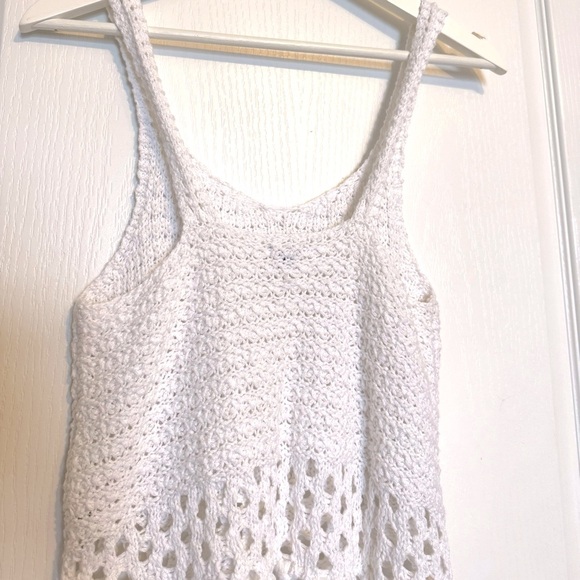 Aerie AE womens XS White Crochet Crop Tank Top fringed resort beachy boho hippie - Picture 4 of 7